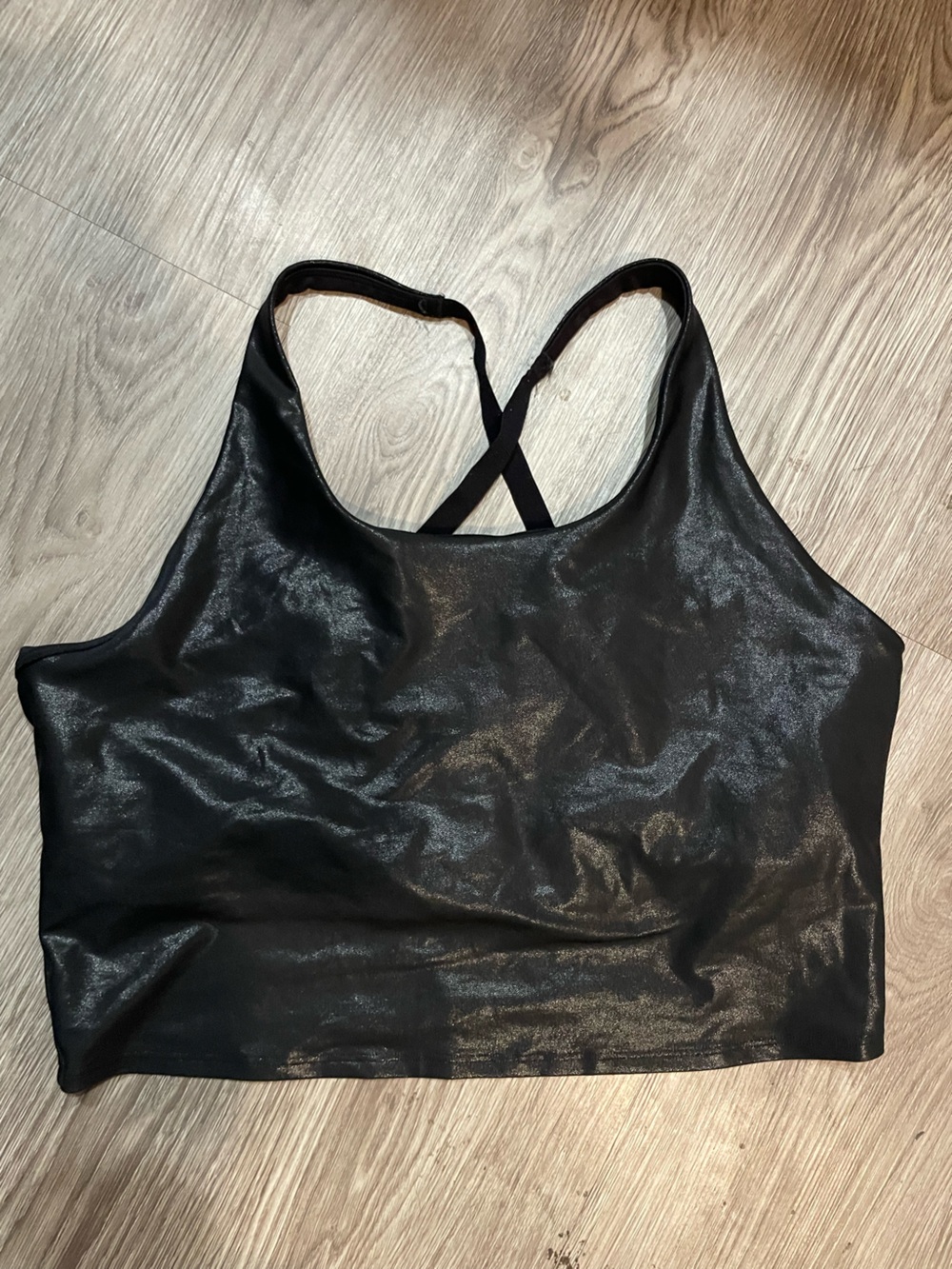 Black Shiny Longline Sports Bra - Low Impact